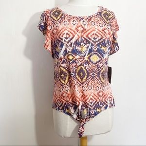 GODDESS NWT tie dye print flutter sleeve tie hip top M